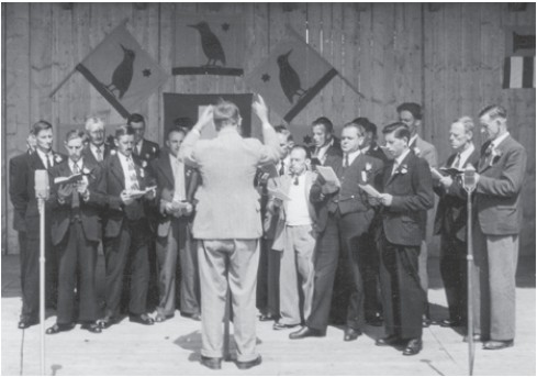 Auftritt vom Männerchor Müselbach am Sängertag in Ganterschwil 1951